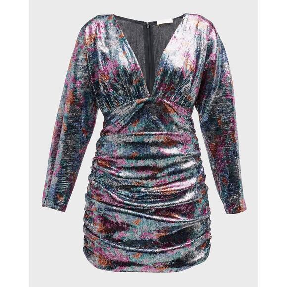 NWT Ramy Brook Auerbach Multicolor All Over Sequin Ruched Mini Dress Sz 10 $795 - Picture 8 of 16